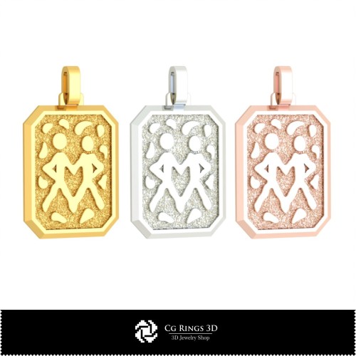 Ciondolo 3D Gemini (Gemelli) da Uomo, Gioielleria 3D CAD, Ciondoli 3D CAD, Ciondoli Zodiacali 3D