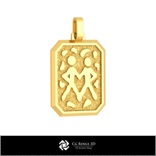 Ciondolo 3D Gemini (Gemelli) da Uomo, Gioielleria 3D CAD, Ciondoli 3D CAD, Ciondoli Zodiacali 3D
