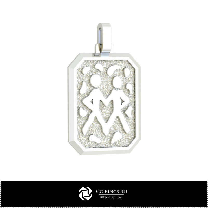 Ciondolo 3D Gemini (Gemelli) da Uomo, Gioielleria 3D CAD, Ciondoli 3D CAD, Ciondoli Zodiacali 3D