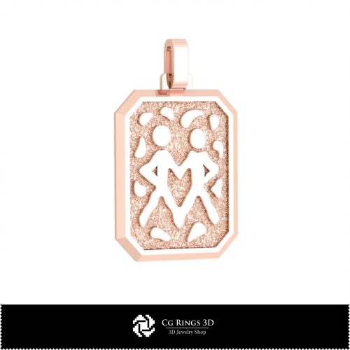 Ciondolo 3D Gemini (Gemelli) da Uomo, Gioielleria 3D CAD, Ciondoli 3D CAD, Ciondoli Zodiacali 3D