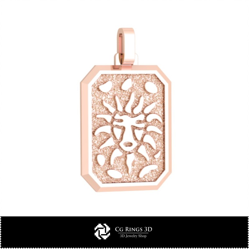 Colgante 3D Signo Leo para Hombre, Joyería CAD 3D, Colgantes CAD 3D, Colgantes Zodiacales 3D