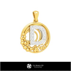 Ciondolo 3D con Lettera D Casa, Gioielli CAD 3D, Ciondoli CAD 3D, Gioielli Vintage CAD 3D, Ciondoli Lettere 3D, Ciondoli