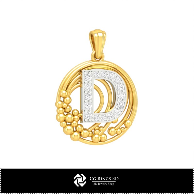 Pendentif 3D avec la lettre D Maison, Bijoux 3D CAO, Pendentifs 3D CAO, Bijoux vintage 3D CAO, Pendentifs lettre 3D, Pendentifs