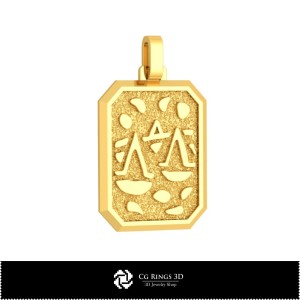 Colgante 3D Libra para Hombre, Joyería CAD 3D, Colgantes CAD 3D, Colgantes Zodiacales 3D