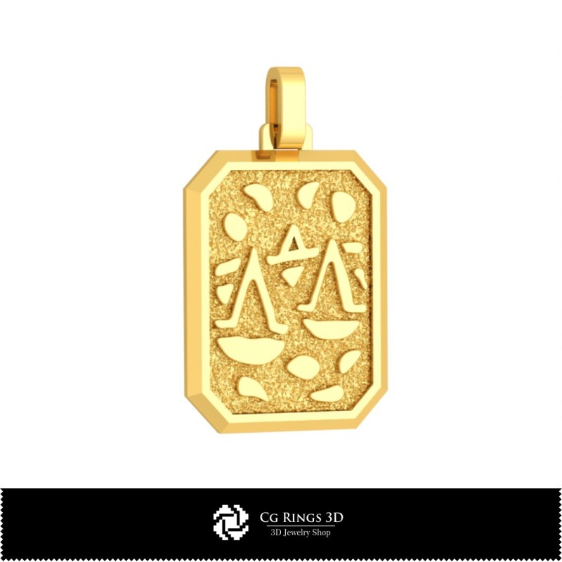 Pandantiv zodiacal 3D Balanță pentru bărbați, bijuterii 3D CAD, pandantive 3D CAD, pandantive zodiacale 3D