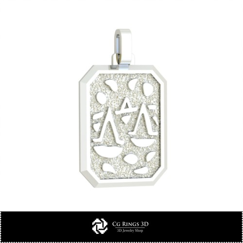 Pandantiv zodiacal 3D Balanță pentru bărbați, bijuterii 3D CAD, pandantive 3D CAD, pandantive zodiacale 3D