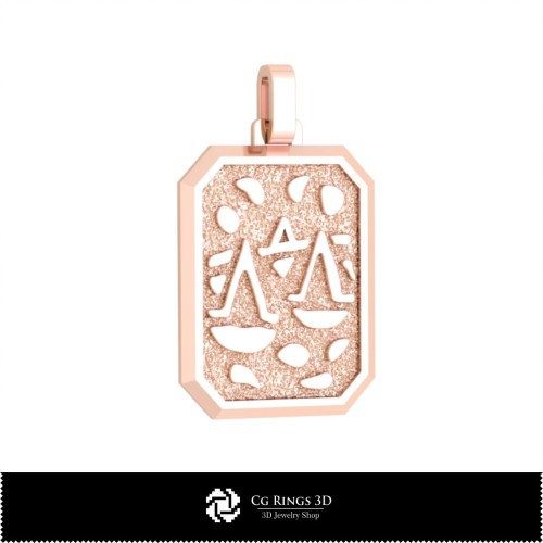 Colgante 3D Libra para Hombre, Joyería CAD 3D, Colgantes CAD 3D, Colgantes Zodiacales 3D