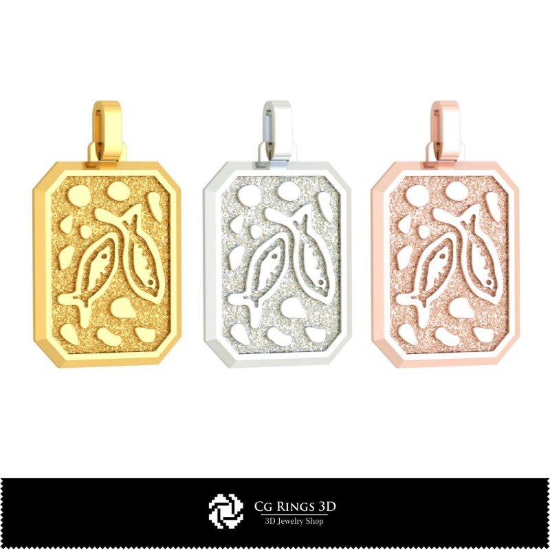 Ciondolo 3D Segno Zodiacale Pesci da Uomo, Gioielli 3D CAD, Ciondoli 3D CAD, Ciondoli Zodiacali 3D