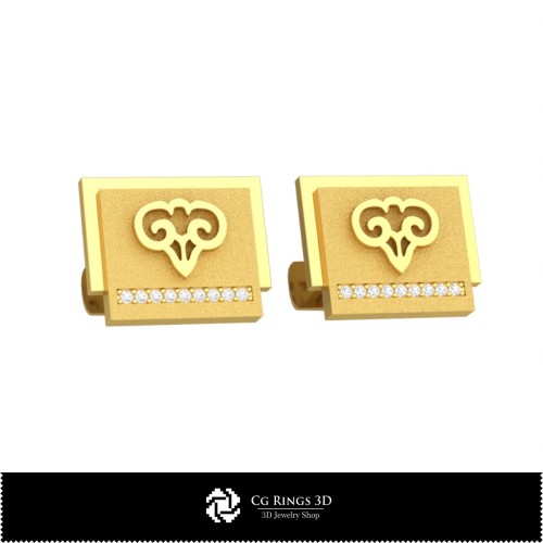 Butoni 3D Berbec zodie pentru casă, bijuterii 3D CAD, butoni 3D CAD, butoni cu închidere "coadă de balenă" 3D