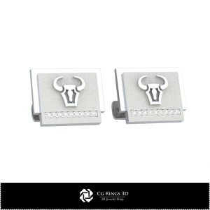 Butoni 3D Taur Zodiacal pentru bărci, Bijuterii 3D CAD, Butoni 3D CAD, Butoni cu închidere "coadă de balenă" 3D 2