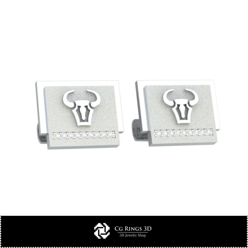 Gemelos 3D del signo Tauro, Bisutería CAD 3D, Gemelos CAD 3D, Gemelos con cierre trasero en forma de ballena 3D