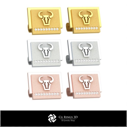 Gemelli da polso 3D a tema Toro zodiacale Casa, Gioielli CAD 3D, Gemelli CAD 3D, Gemelli con chiusura posteriore a balena 3D