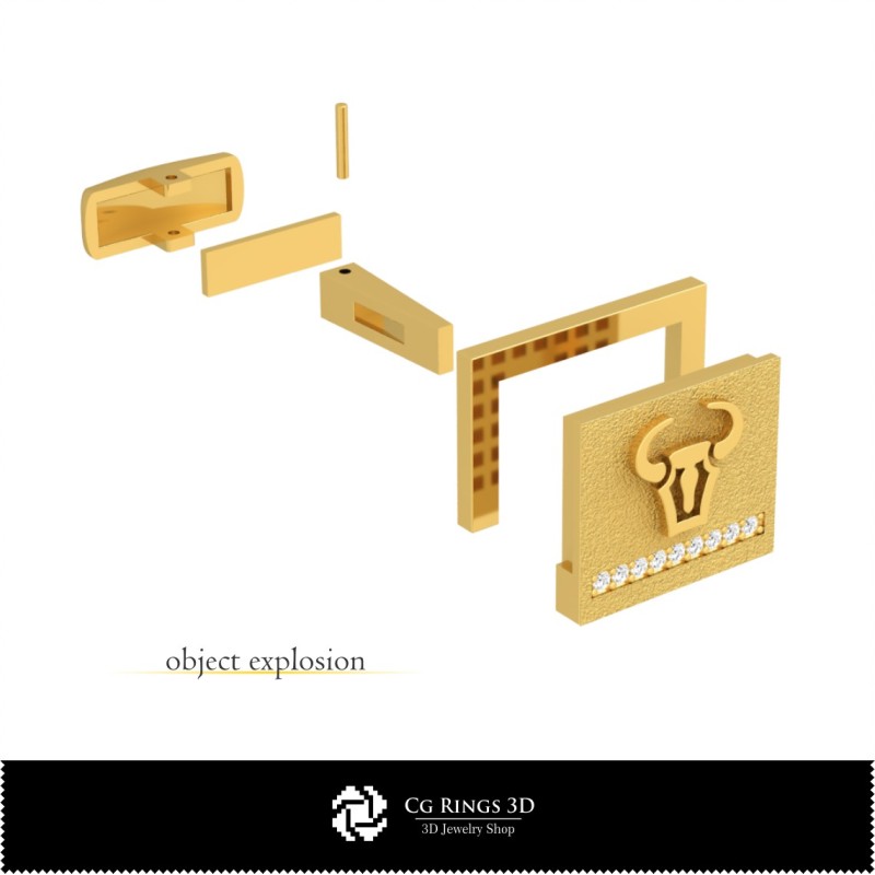 3D 金牛座袖扣 家居，珠宝 3D CAD，袖扣 3D CAD，3D 鲸鱼后扣袖扣