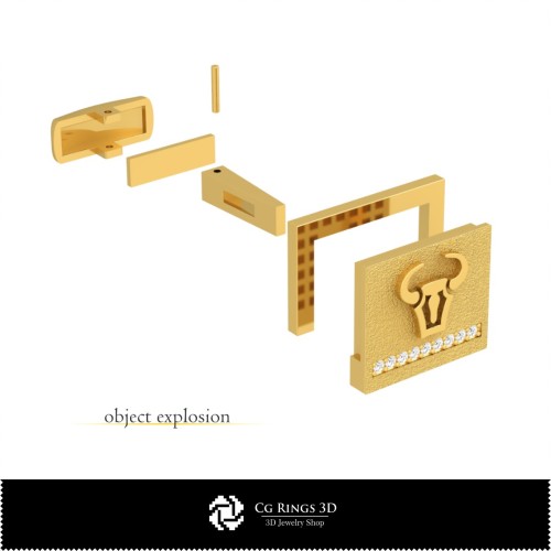 Boutons de manchette Zodiaque Taureau 3D pour la maison, Bijoux CAO 3D, Boutons de manchette CAO 3D, Boutons de manchette