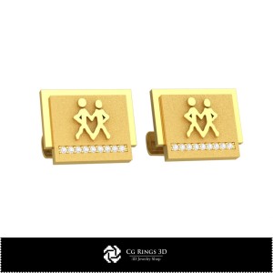 Boutons de manchette 3D Gémeaux Zodiaque Maison, Bijoux 3D CAO, Boutons de manchette 3D CAO, Boutons de manchette 3D fermoir