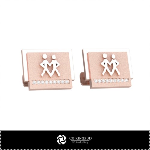 Gemelli 3D Gemelli Zodiacali Polsini Casa, Gioielli CAD 3D, Gemelli CAD 3D, Gemelli con Chiusura Posteriore a Coda di Balena 3D
