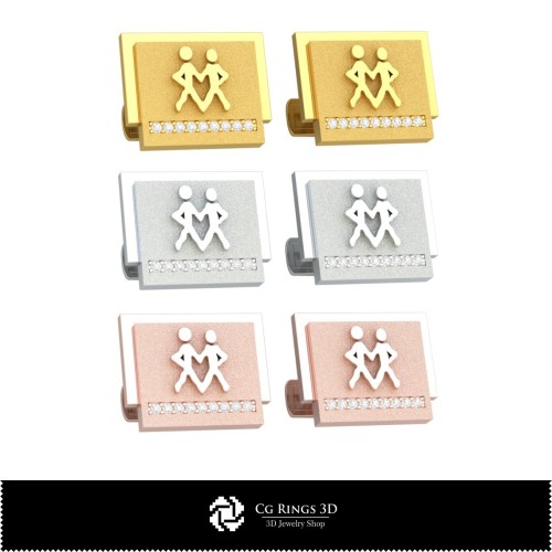 Gemelli 3D Gemelli Zodiacali Polsini Casa, Gioielli CAD 3D, Gemelli CAD 3D, Gemelli con Chiusura Posteriore a Coda di Balena 3D