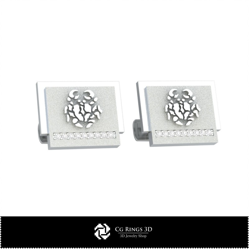 Butoni 3D zodiac Rac pentru bărbați, bijuterii CAD 3D, butoni CAD 3D, butoni cu închidere tip „spate de balenă” 3D