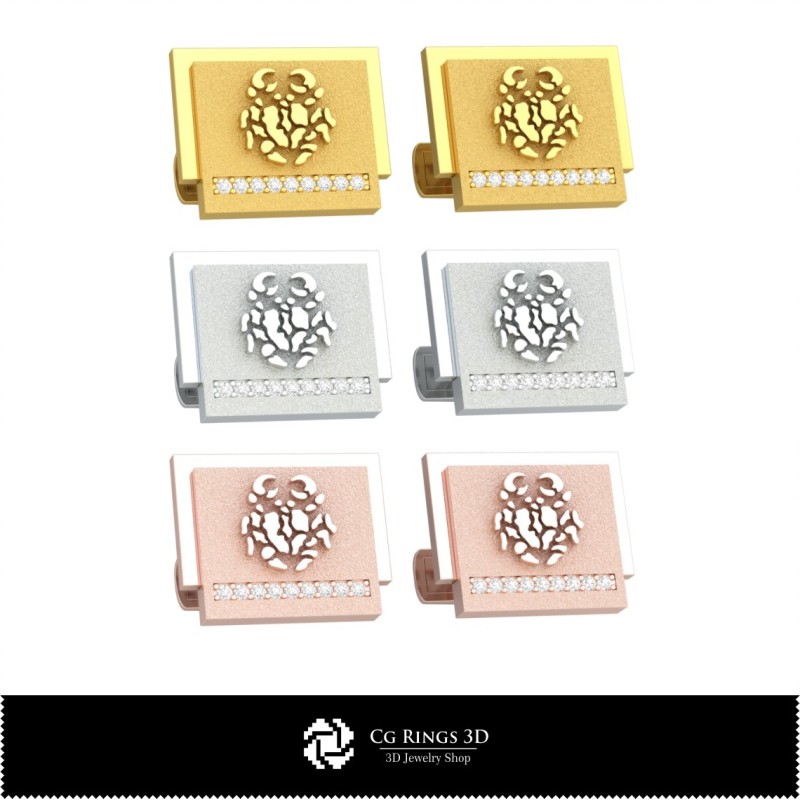 Boutons de manchette Zodiaque Cancer 3D Maison, Bijoux CAO 3D, Boutons de manchette CAO 3D, Boutons de manchette Fermeture