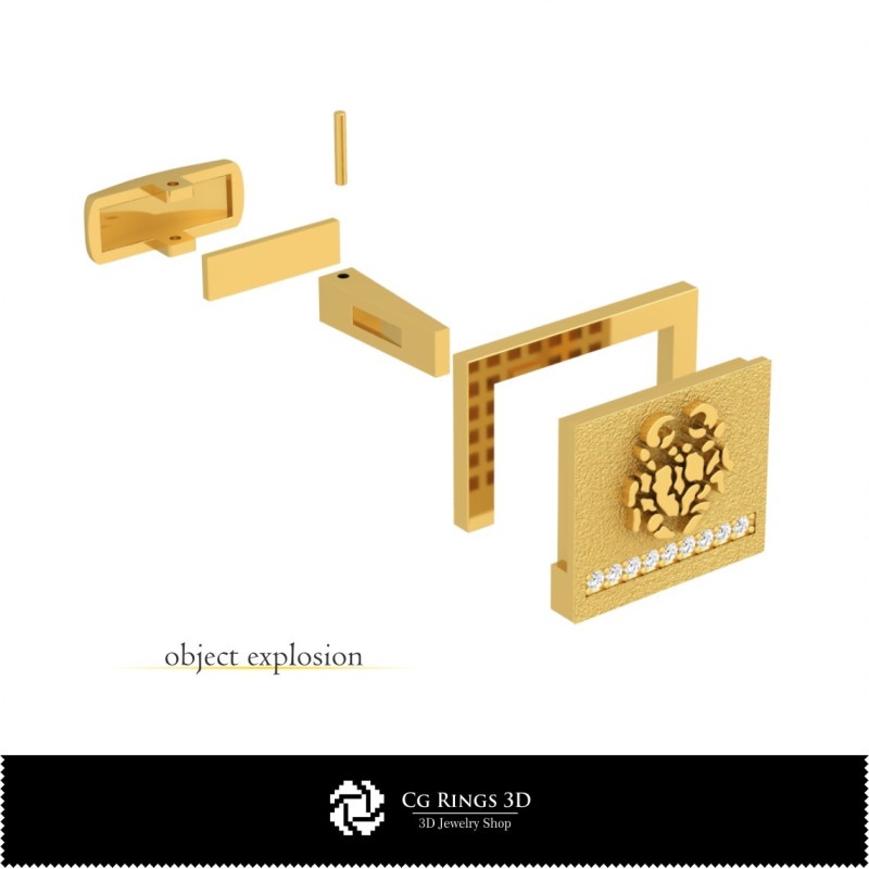 3D Krebs Sternzeichen Manschettenknöpfe Zuhause, Schmuck 3D-CAD, Manschettenknöpfe 3D-CAD, 3D Wal mit Stegverschluss