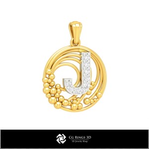 Pendentif 3D avec lettre J Maison, Bijoux CAO 3D, Pendentifs CAO 3D, Bijoux vintage CAO 3D, Pendentifs lettres 3D, Pendentifs