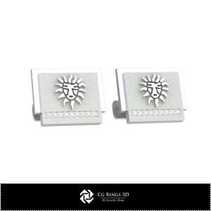 3D Leo Zodiac Cufflinks Home, Jewelry 3D CAD, Cufflinks 3D CAD , 3D Whale Back Closure Cufflinks 2
