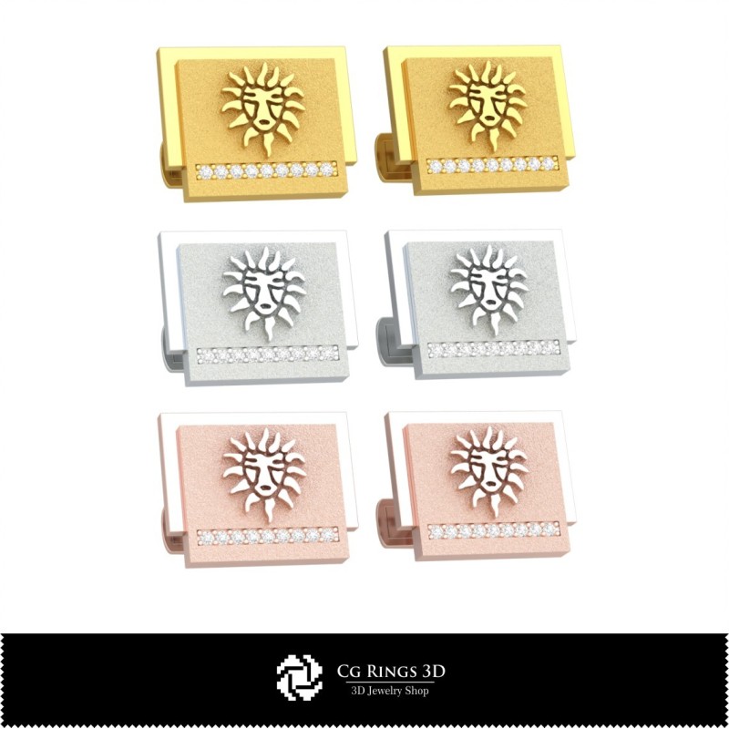 Boutons de manchette 3D Signe du zodiaque Lion Maison, Bijoux CAO 3D, Boutons de manchette CAO 3D, Boutons de manchette 3D