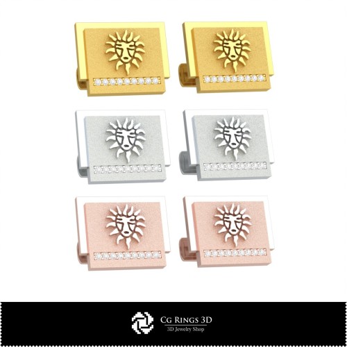 Boutons de manchette 3D Signe du zodiaque Lion Maison, Bijoux CAO 3D, Boutons de manchette CAO 3D, Boutons de manchette 3D