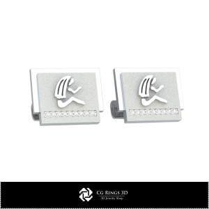 3D Virgo Zodiac Cufflinks Home, Jewelry 3D CAD, Cufflinks 3D CAD , 3D Whale Back Closure Cufflinks 2