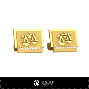 Gemelos 3D Signo Libra para el Hogar, Joyería CAD 3D, Gemelos CAD 3D, Gemelos con Cierre Trasero Ballena 3D