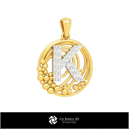 Pendentif 3D avec lettre K Maison, Bijoux 3D CAO, Pendentifs 3D CAO, Pendentifs lettres 3D