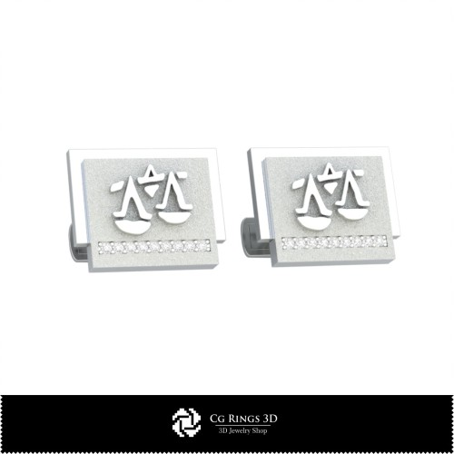 Butoni 3D zodiac Balanță pentru bărbați, bijuterii CAD 3D, butoni CAD 3D, butoni cu închidere în formă de balenă 3D