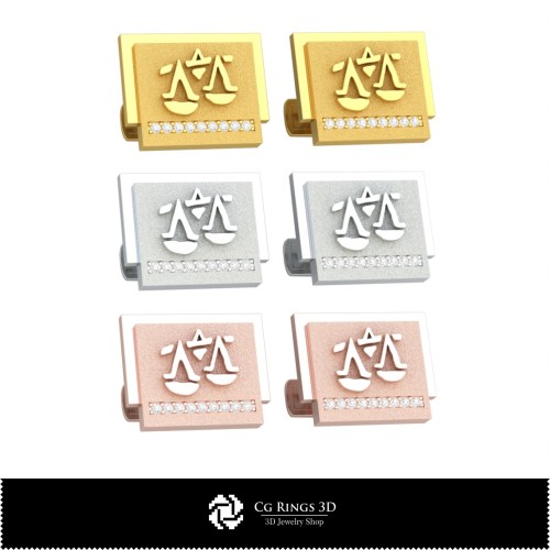 Boutons de manchette Zodiaque 3D Balance pour la maison, Bijoux CAO 3D, Boutons de manchette CAO 3D, Boutons de manchette 3D