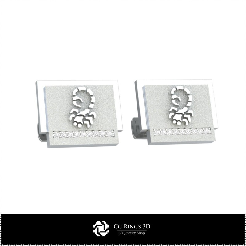Butoni de cămașă 3D Zodie Scorpion Acasă, Bijuterii CAD 3D, Butoni CAD 3D, Butoni cu Închidere Spate Tip Balena 3D