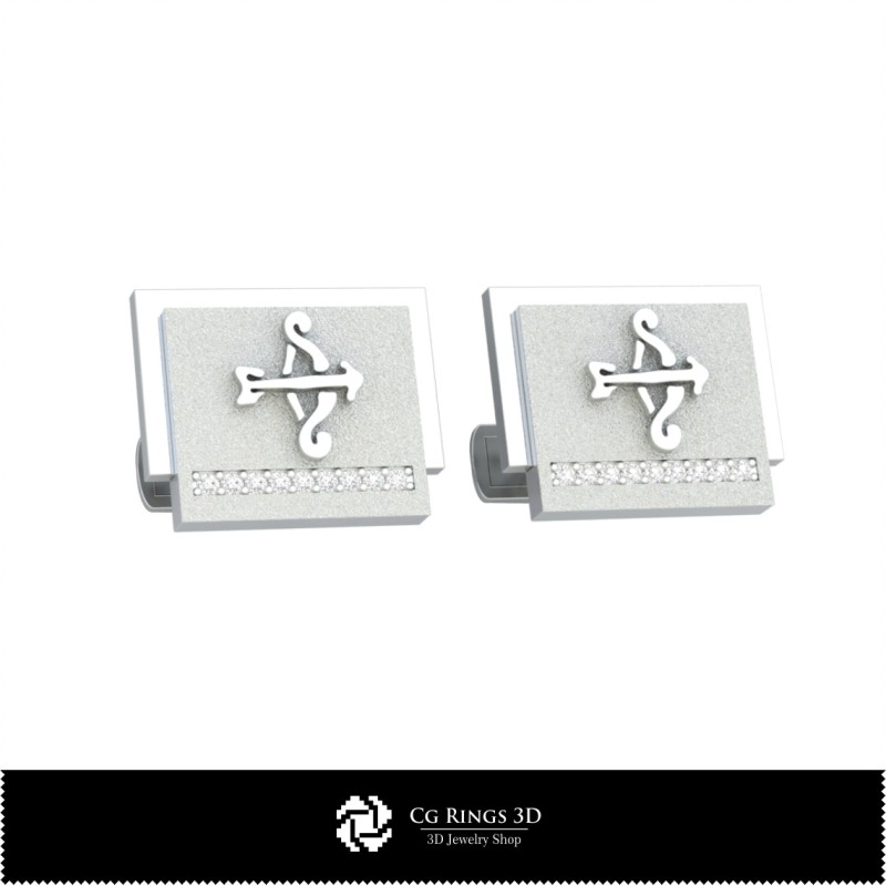 Gemelli 3D Segno Zodiacale Sagittario per la Casa, Gioielli CAD 3D, Gemelli CAD 3D, Gemelli con Chiusura a Pin di Balena 3D