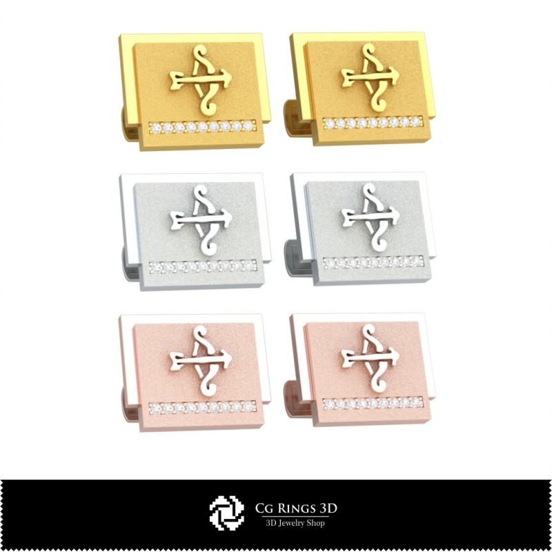 3D Schütze Sternzeichen Manschettenknöpfe Zuhause, Schmuck 3D-CAD, Manschettenknöpfe 3D-CAD, 3D Wal-Clip-Manschettenknöpfe