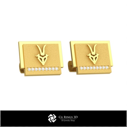 Boutons de manchette Capricorne 3D, bijoux CAO 3D, boutons de manchette CAO 3D, boutons de manchette fermeture arrière baleine