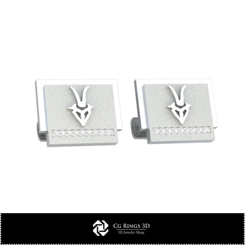 Gemelli da polso Capricorno 3D, Gioielleria CAD 3D, Gemelli CAD 3D, Gemelli con chiusura a coda di balena 3D