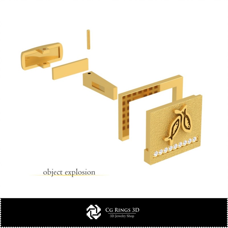 3D Fische Sternzeichen Manschettenknöpfe Heim, Schmuck 3D CAD, Manschettenknöpfe 3D CAD, 3D Wal Rückverschluss Manschettenknöpfe