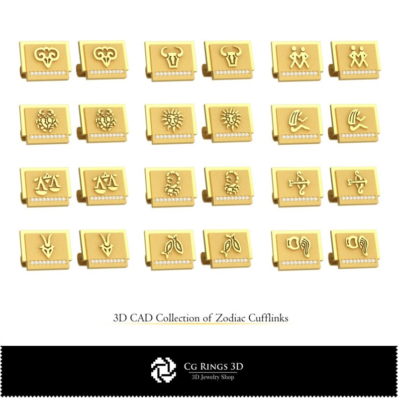 Collezione 3D di Gemelli da Polso Zodiacali Casa, Gioielli CAD 3D, Collezioni di Gioielli CAD 3D