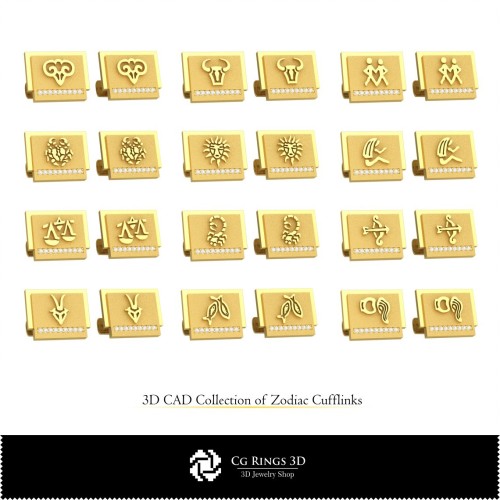 3D-Kollektion von Sternzeichen-Manschettenknöpfen, Schmuck 3D-CAD, Schmuckkollektionen 3D-CAD