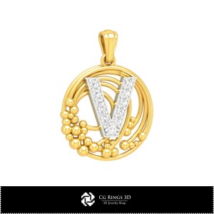 Pendentif 3D avec lettre V Home, bijouterie CAO 3D, pendentifs CAO 3D, pendentifs lettre 3D