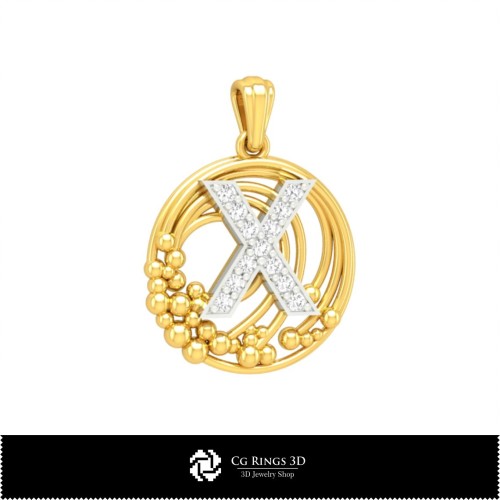 Ciondolo 3D con lettera X Home, Gioielleria 3D CAD, Ciondoli 3D CAD, Ciondoli con lettere 3D