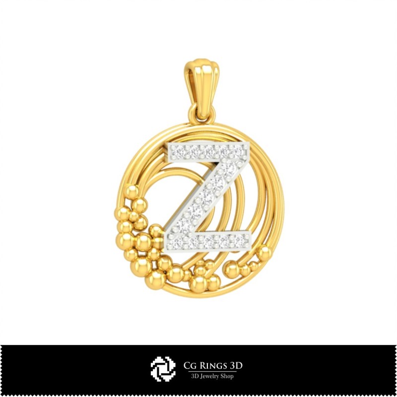 带字母Z的3D吊坠 家居用品，珠宝3D CAD，吊坠3D CAD，3D字母吊坠