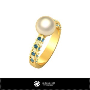 Anillo de perla CAD 3D Joyería, CAD 3D de joyería, CAD 3D de anillos, CAD 3D de anillos con diamantes, CAD 3D de anillos con
