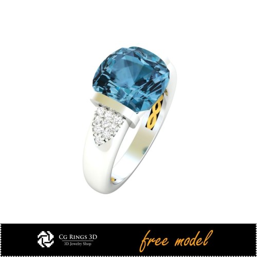 Anelli con Pietre Preziose 3D - Modello 3D Gratuito per Casa, Anelli con Pietre Preziose 3D, Gioielleria 3D CAD, Gioielli 3D