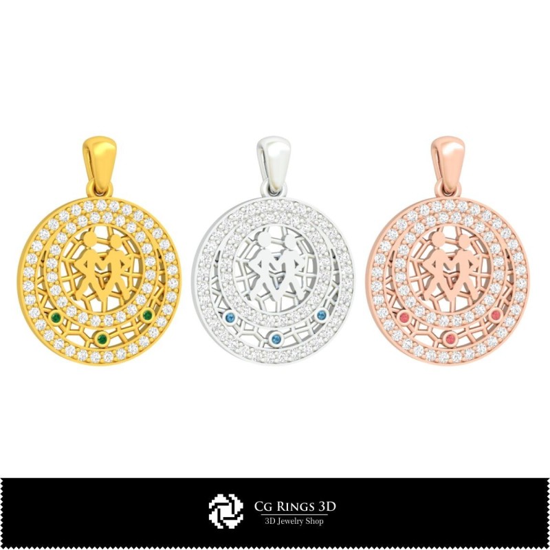Ciondolo 3D Gemelli Zodiacale per Bambini, Gioielli 3D CAD, Ciondoli 3D CAD, Ciondoli Zodiacali 3D, Ciondoli 3D per Bambini