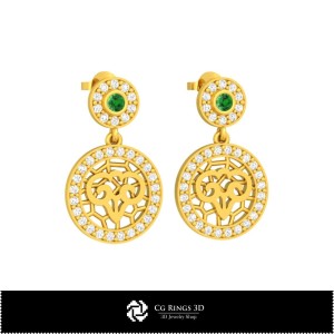 Pendientes infantiles 3D Aries del zodiaco para el hogar, joyería CAD 3D, pendientes CAD 3D, pendientes de diamantes 3D,