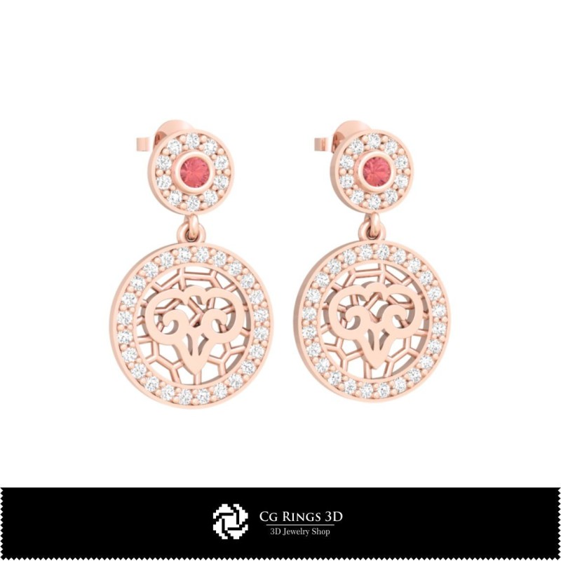 Orecchini per bambini Ariete 3D, Gioielli CAD 3D, Orecchini CAD 3D, Orecchini con diamante 3D, Orecchini pendenti 3D, Orecchini
