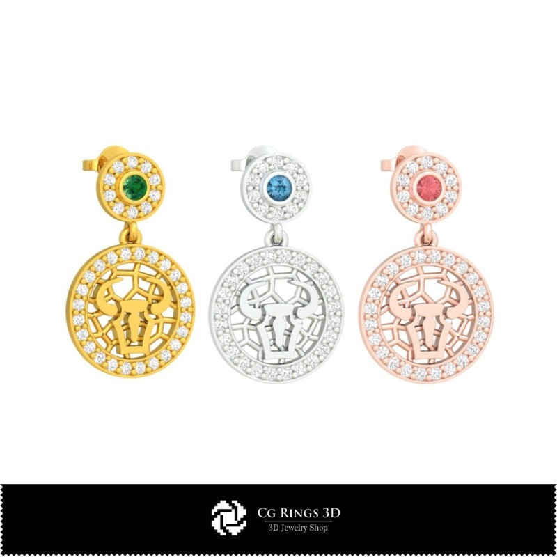 3D Stier Sternzeichen Kinder Ohrringe Home, Schmuck 3D CAD, Ohrringe 3D CAD, 3D Diamant Ohrringe, 3D Tropfen Ohrringe, 3D